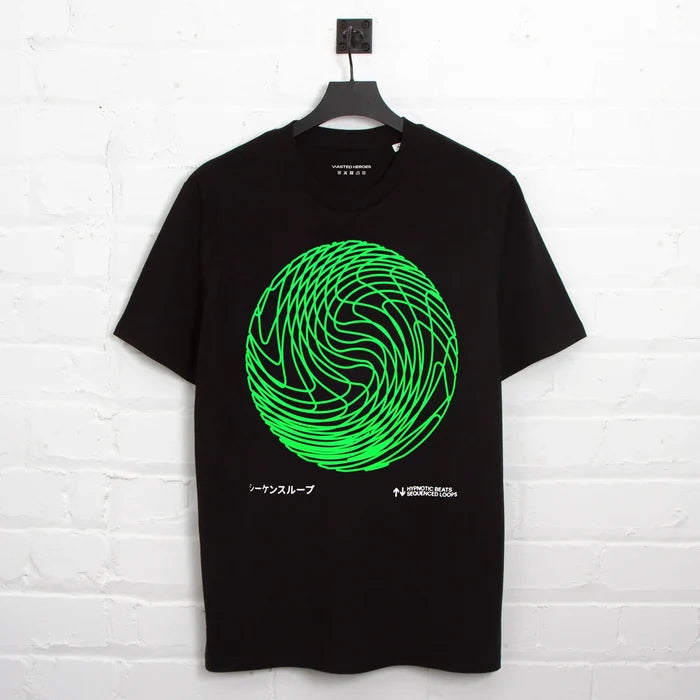 Green Sequence Sphere Front Print - Tshirt - Black