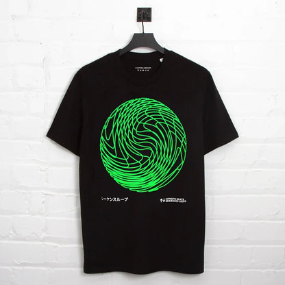 Green Sequence Sphere Front Print - Tshirt - Black