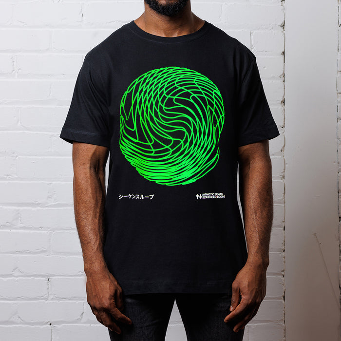 Green Sequence Sphere Front Print - Tshirt - Black