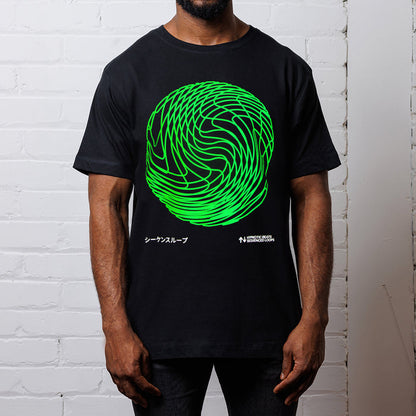 Green Sequence Sphere Front Print - Tshirt - Black
