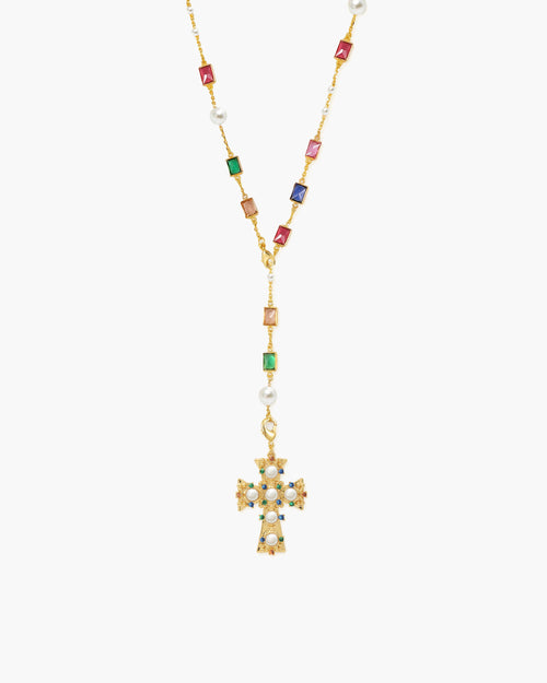 Lover of Helius Pearl Cross Necklace