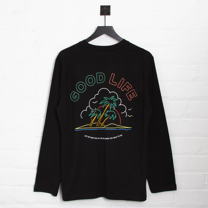 Neon Good Life Back Print - Long Sleeve Tshirt - Black