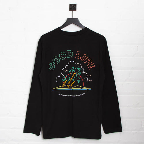 Neon Good Life Back Print - Long Sleeve Tshirt - Black