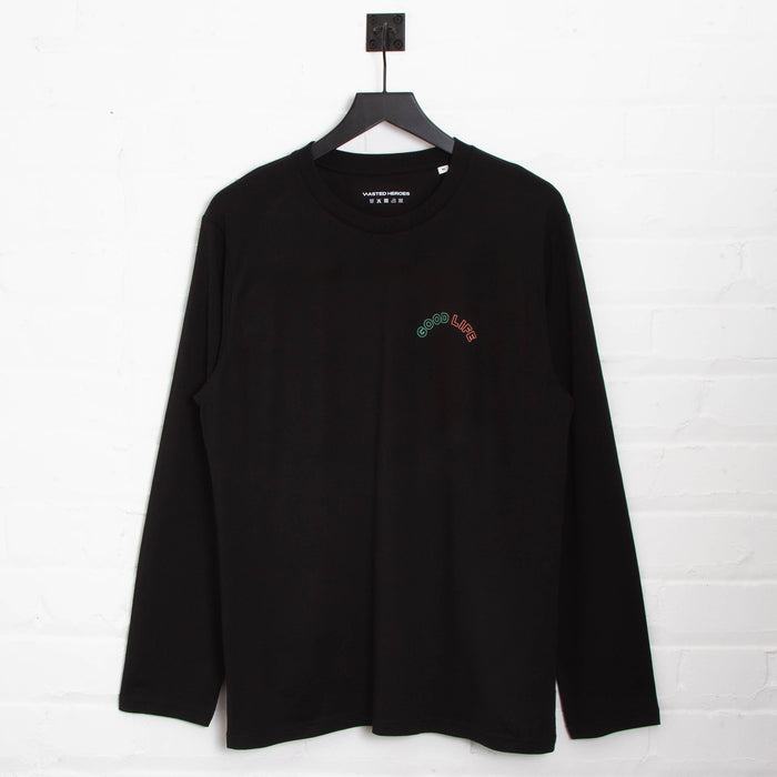 Neon Good Life Back Print - Long Sleeve Tshirt - Black