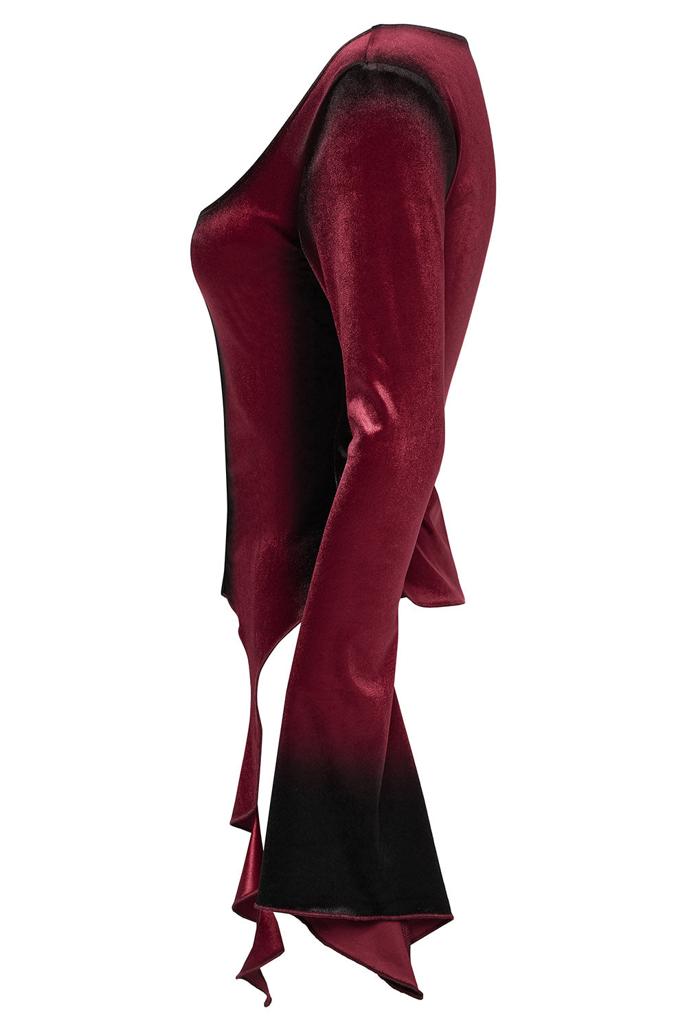 Blood Moon Irregular Hem Flare Sleeve Top [Red]