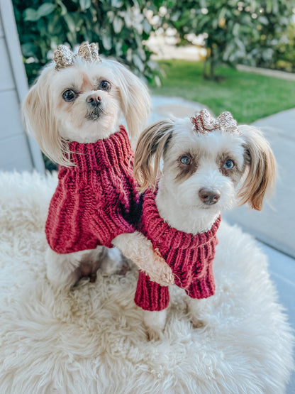 Pet Cable Knit Sweater - Red