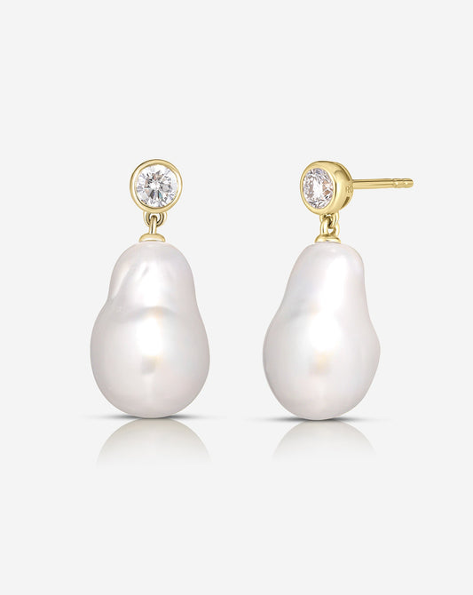 Baroque Pearl + Diamond Earrings