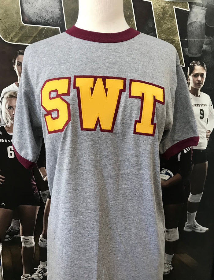 SWT Stich Letters on a Grey Ringer T-Shirt