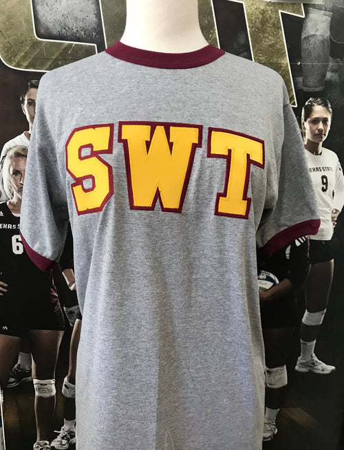 SWT Stich Letters on a Grey Ringer T-Shirt