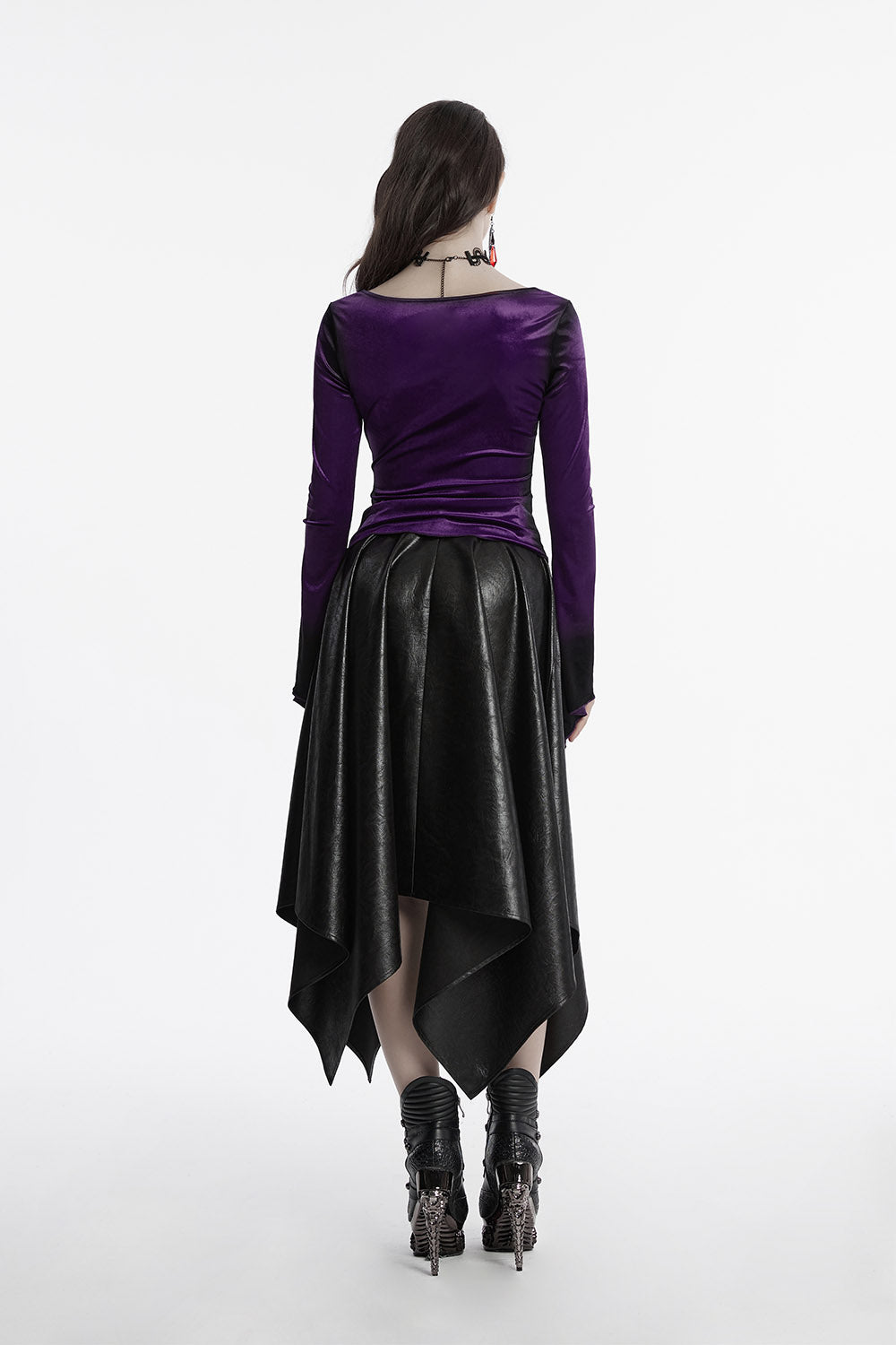 Amethyst Asymmetric Hem Velvet Top [Violet]