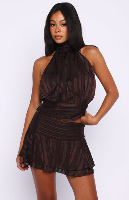 Brightened My Day Mini Skirt Chocolate